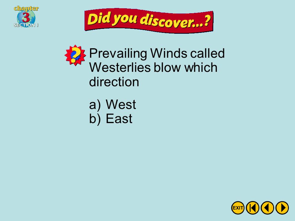 Prevailing Winds called Westerlies blow which direction
