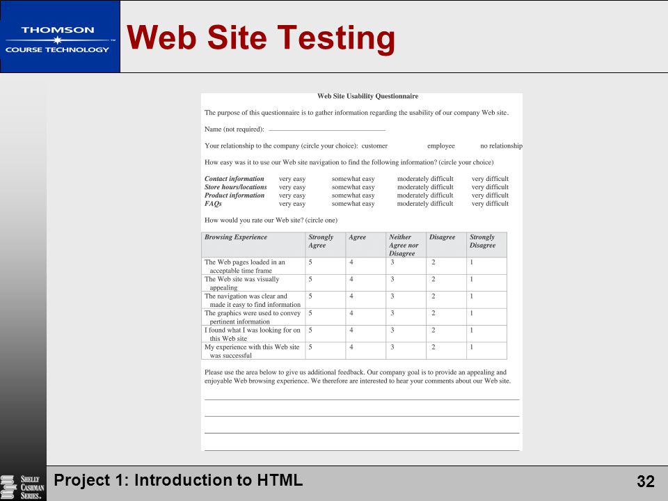 Web Site Testing Project 1: Introduction to HTML