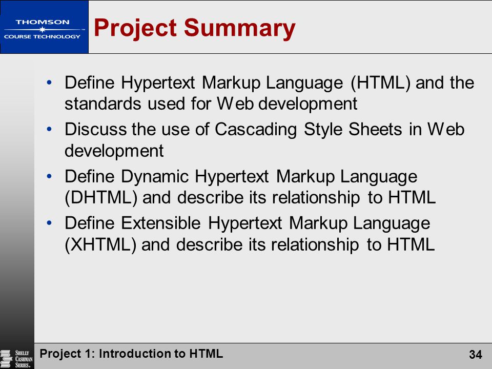 Project Summary Define Hypertext Markup Language (HTML) and the standards used for Web development.