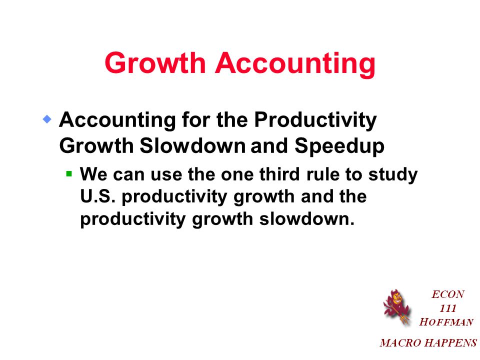 Growth Accounting Accounting for the Productivity Growth Slowdown and Speedup.