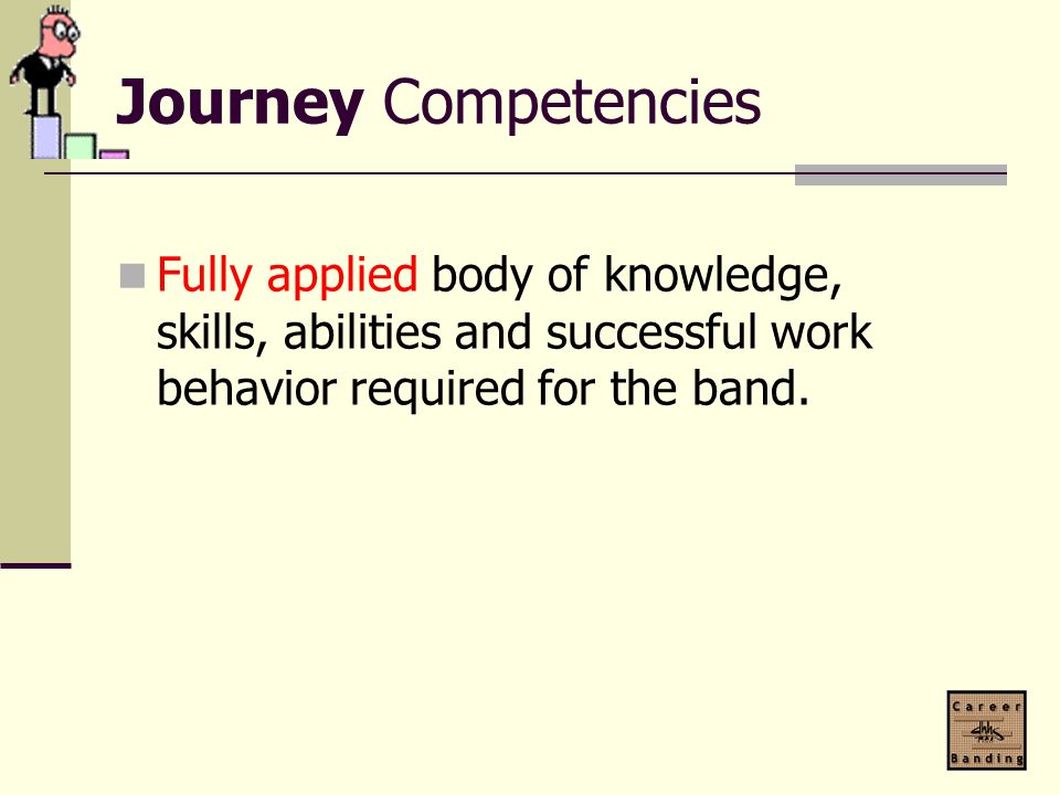 Journey Competencies Fully applied body of knowledge, skills, abilities and successful work behavior required for the band.