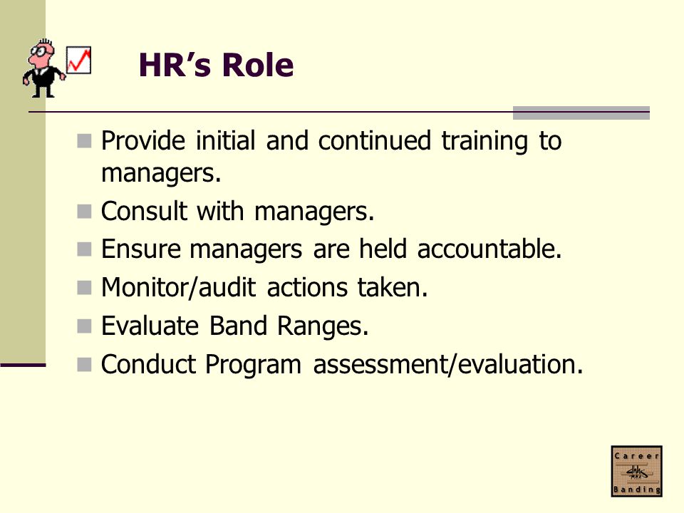 HR’s Role Provide initial and continued training to managers.
