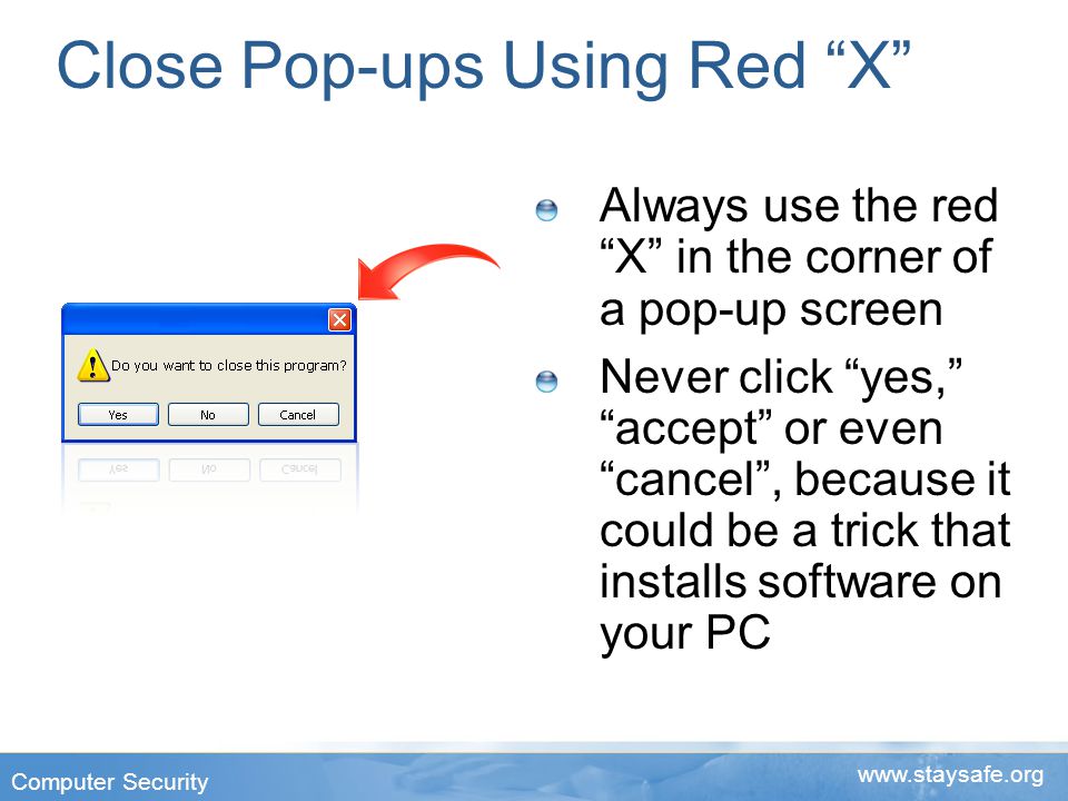 Close Pop-ups Using Red X