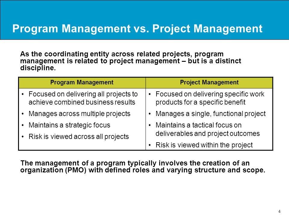 Program Management vs. Project Management