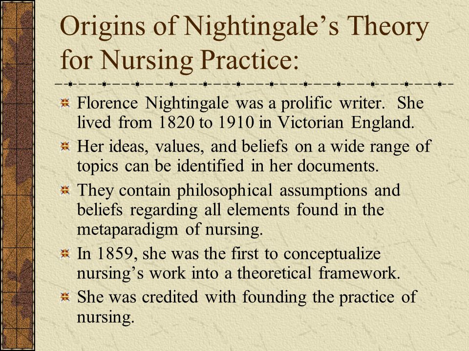 Original Nursing Theories of Florence Nightingale - ppt video online  download