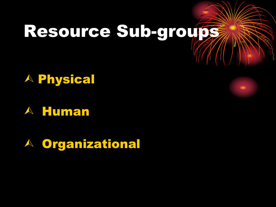 Resource Sub-groups Physical Human Organizational