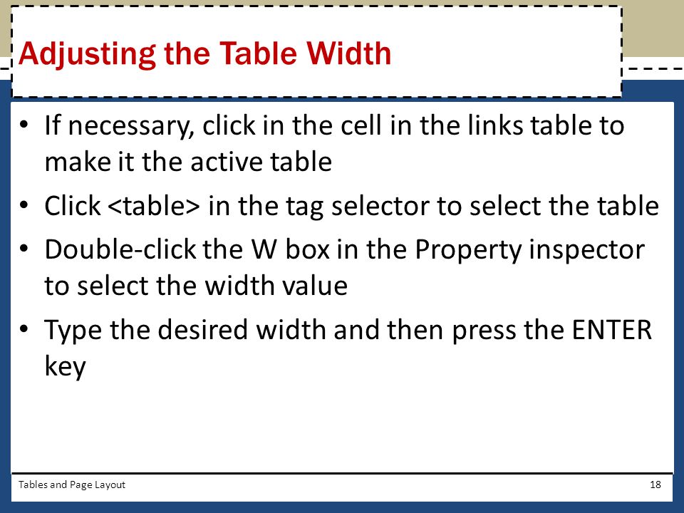Adjusting the Table Width