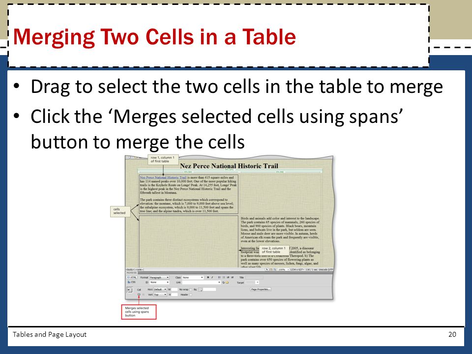 Merging Two Cells in a Table