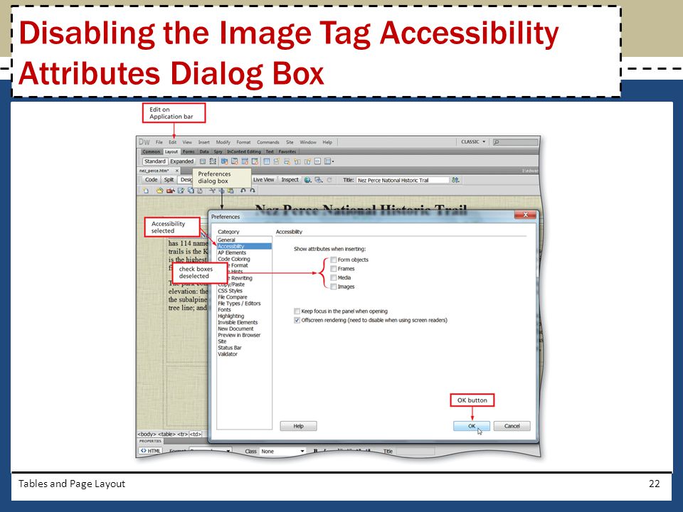 Disabling the Image Tag Accessibility Attributes Dialog Box
