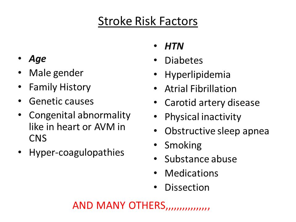 Stroke Risk Factors AND MANY OTHERS,,,,,,,,,,,,,,,, HTN Diabetes Age