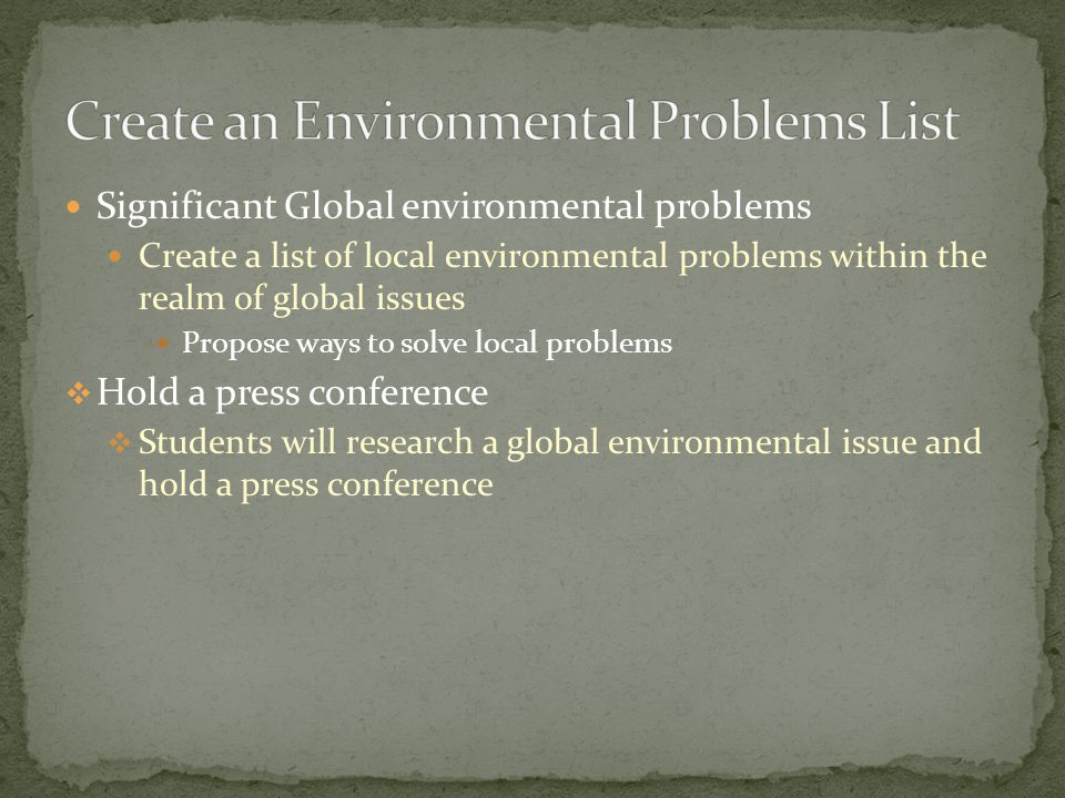 Create an Environmental Problems List