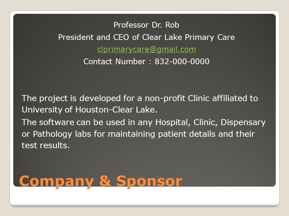 Clear Lake Primary Care Patient Information Management System - ppt video  online download