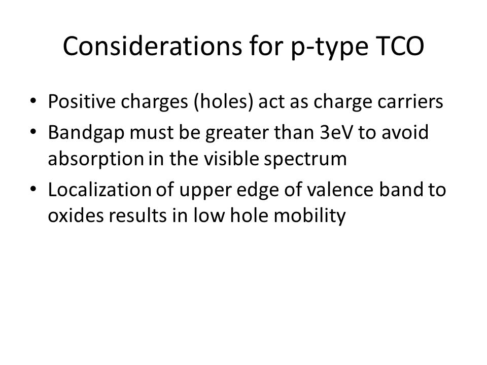 Considerations for p-type TCO