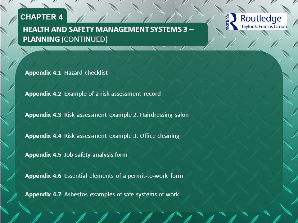 HEALTH AND SAFETY MANAGEMENT SYSTEMS 3 – PLANNING (CONTINUED)