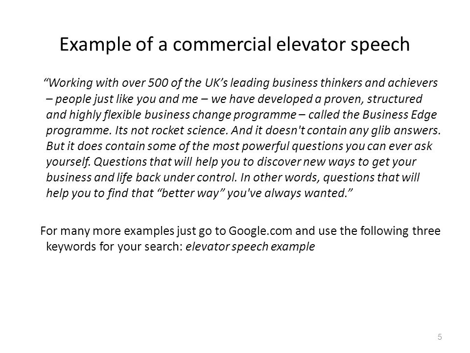 Elevator Speech Script