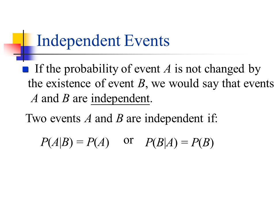 Independent Events If the probability of event A is not changed by