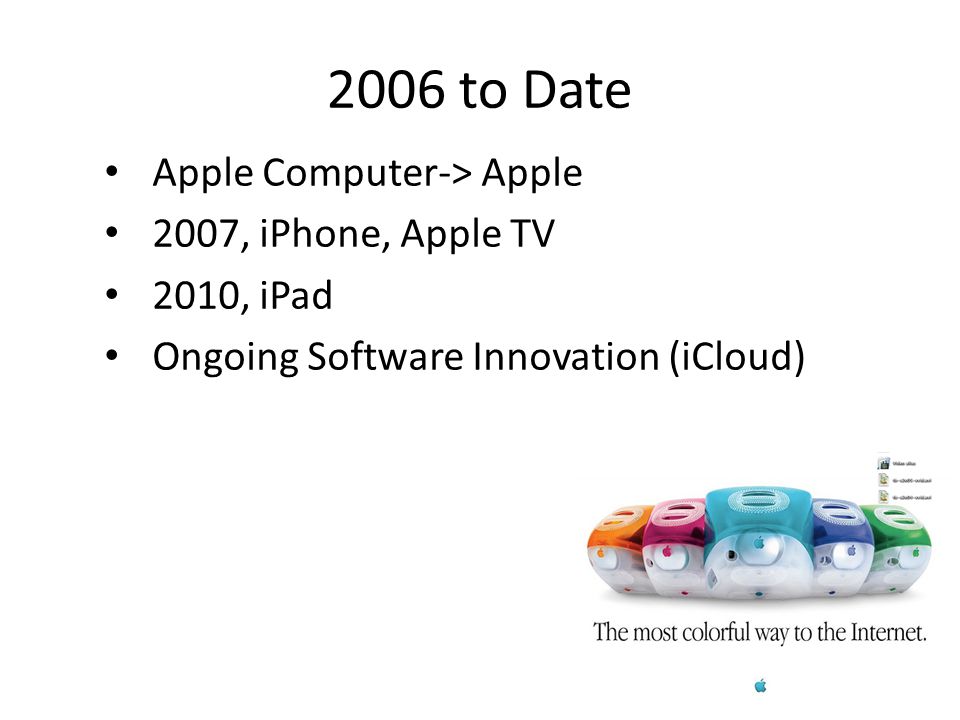2006 to Date Apple Computer-> Apple 2007, iPhone, Apple TV