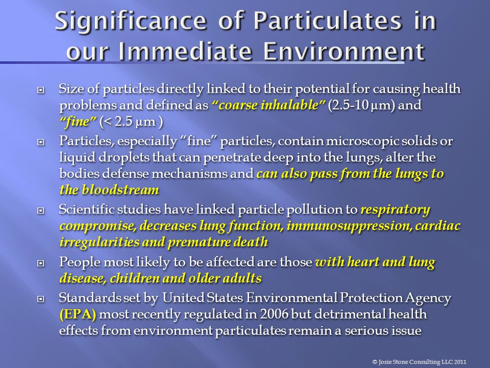 Significance of Particulates in our Immediate Environment