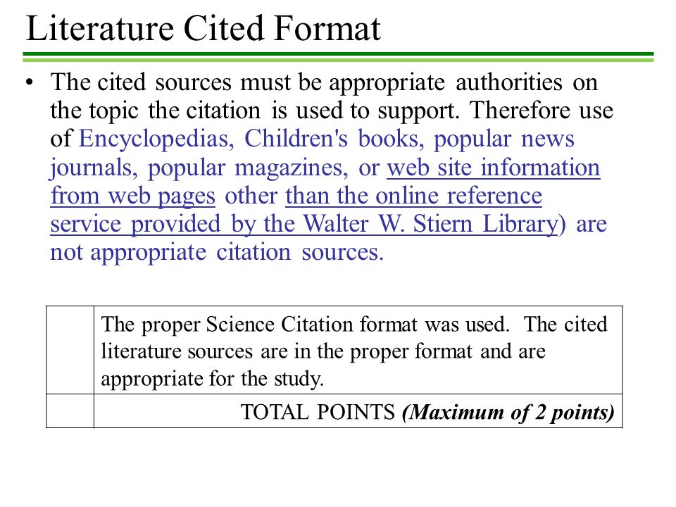 Literature Cited Format