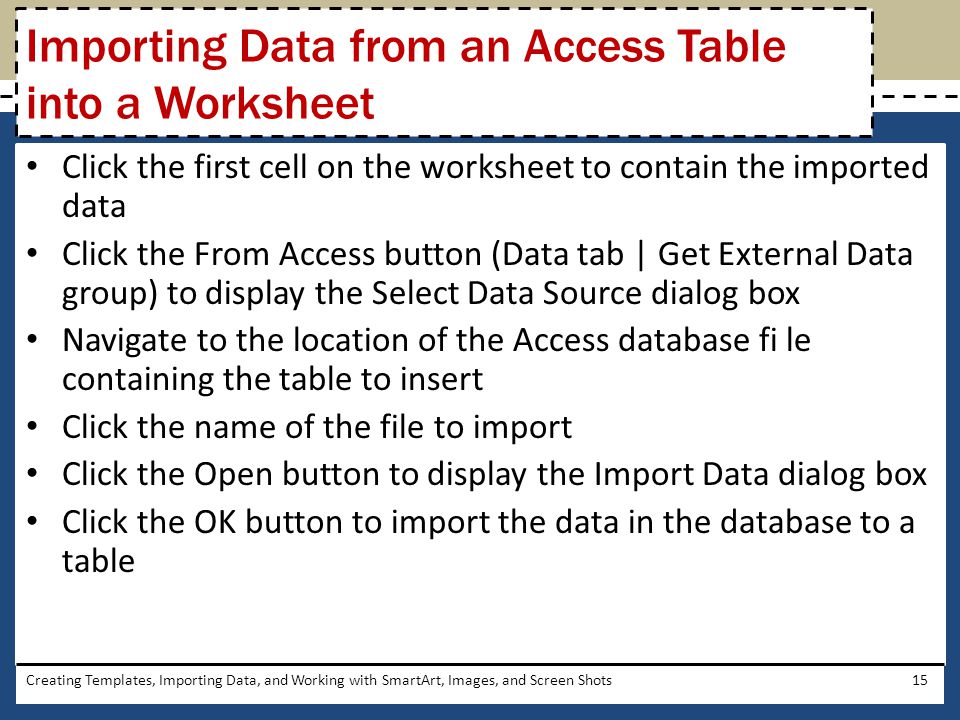 Importing Data from an Access Table into a Worksheet