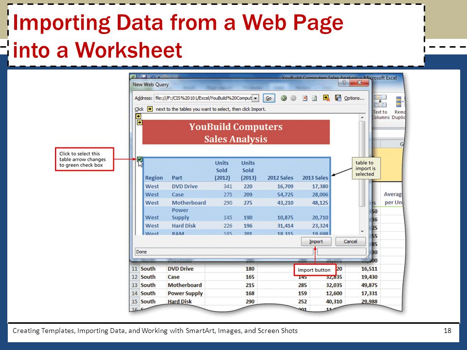 Importing Data from a Web Page into a Worksheet