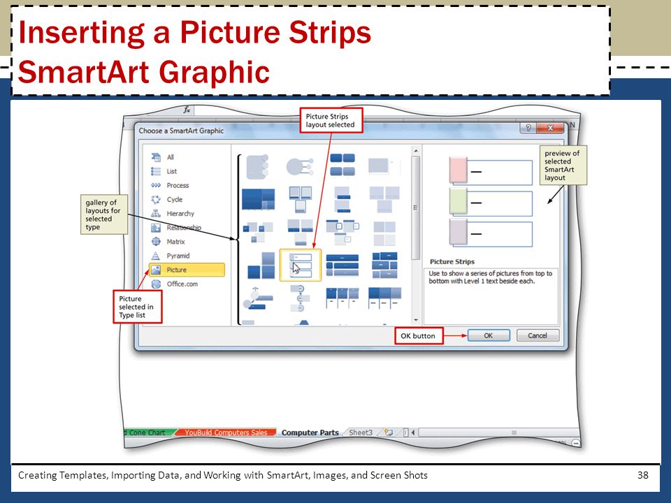 Inserting a Picture Strips SmartArt Graphic