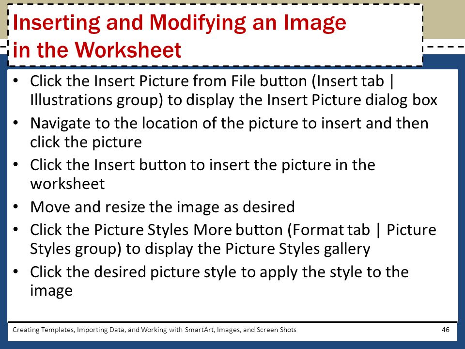 Inserting and Modifying an Image in the Worksheet