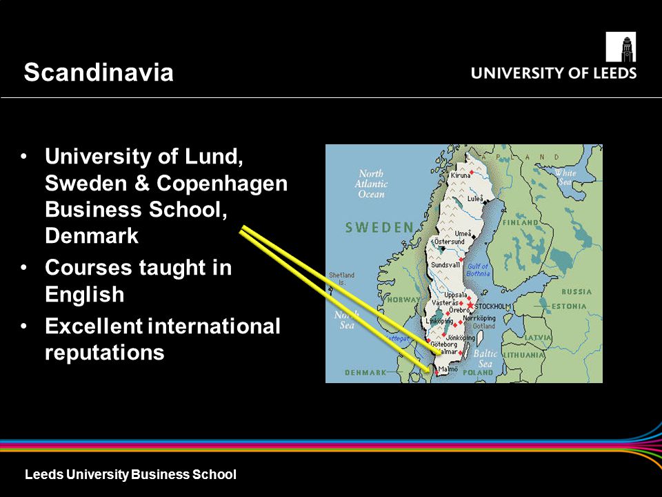 Scandinavia University of Lund, Sweden & Copenhagen Business School, Denmark. Courses taught in English.