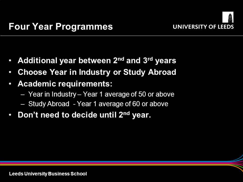 Four Year Programmes Additional year between 2nd and 3rd years