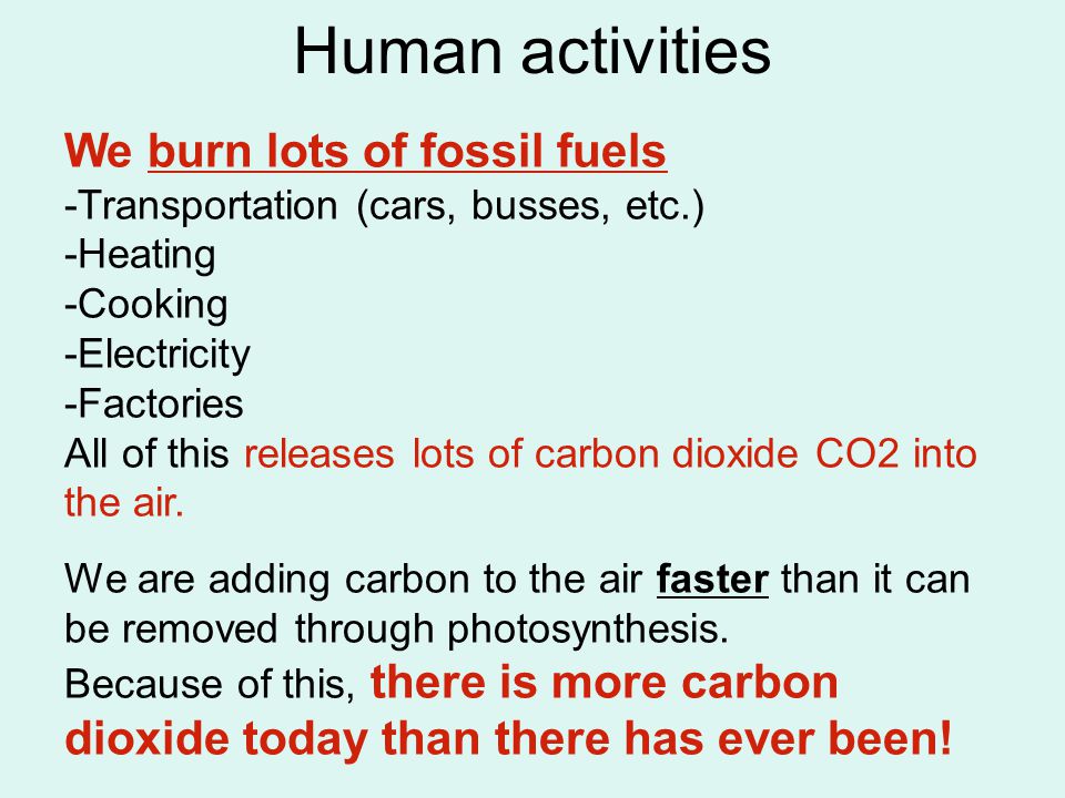 Human activities We burn lots of fossil fuels