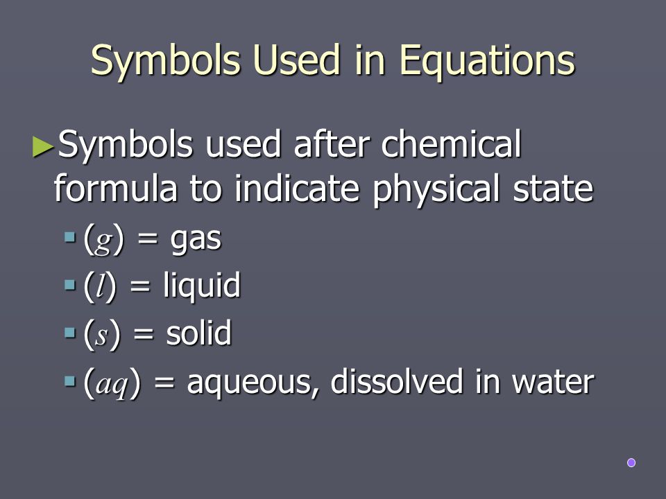 Symbols Used in Equations