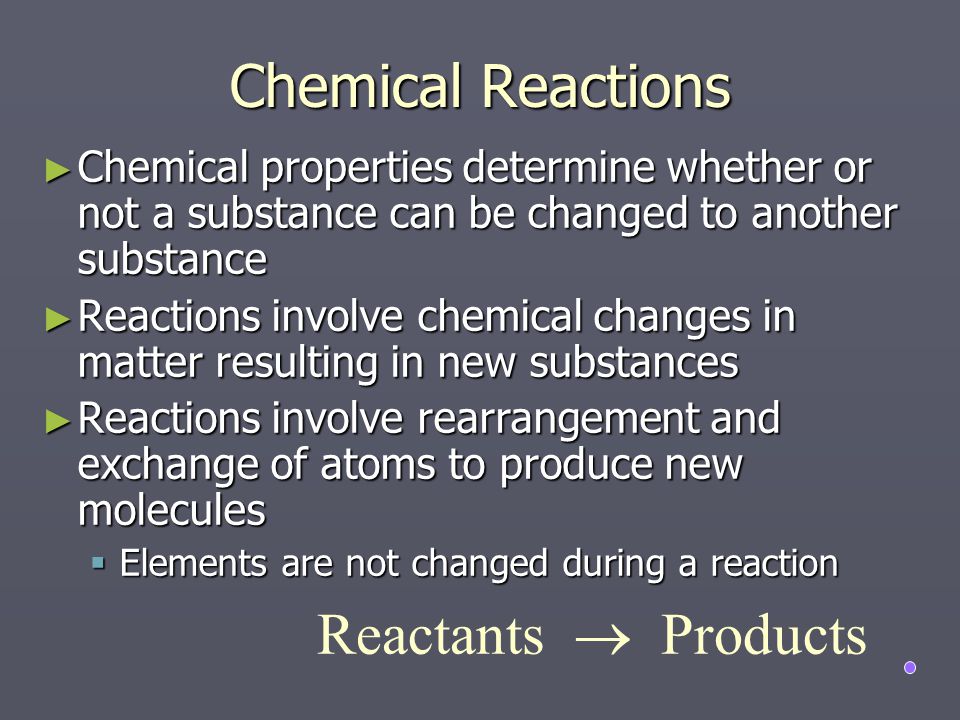 Chemical Reactions Reactants  Products