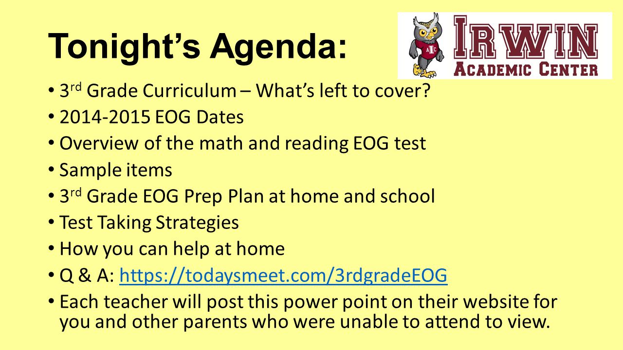 Welcome To 3rd Grade Eog End Of Grade Testing Parent Night Ppt Video Online Download