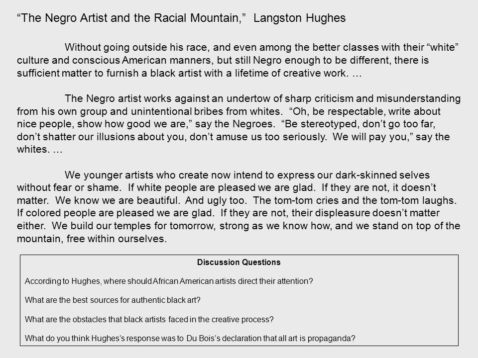 the negro artist and the racial mountain