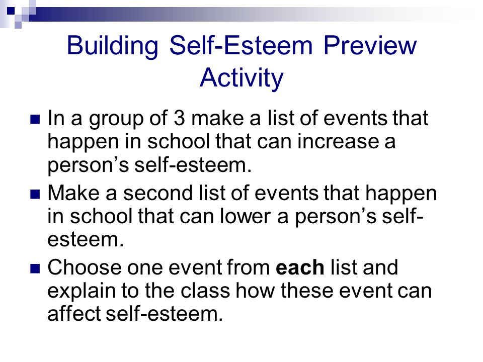 Building Self-Esteem Preview Activity