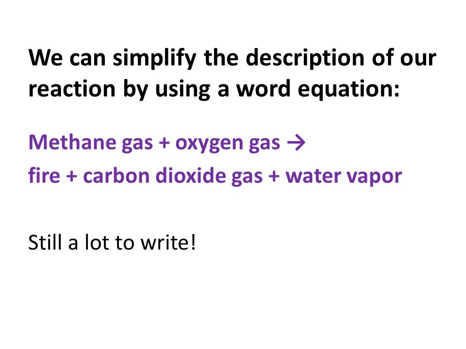 We can simplify the description of our reaction by using a word equation: