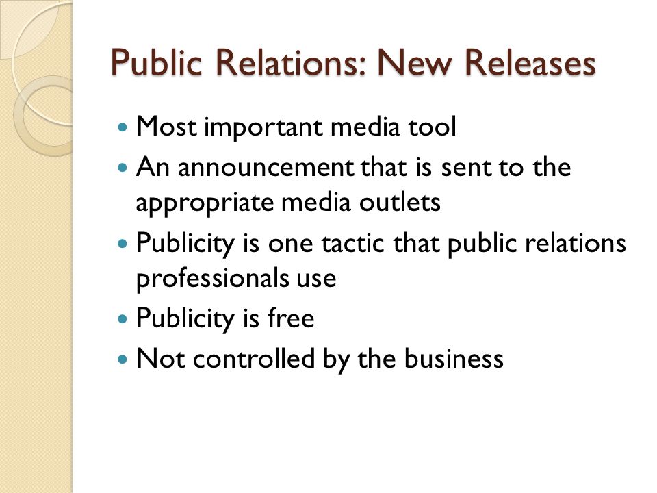 Public Relations: New Releases