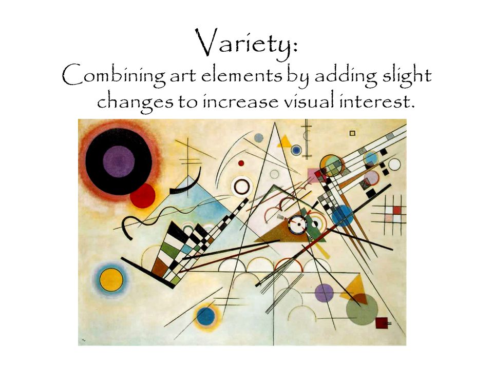 Variety: Combining art elements by adding slight changes to increase visual interest.