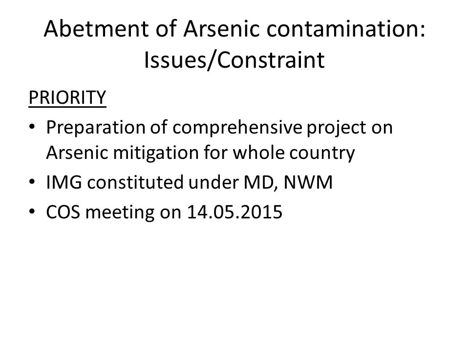 Abetment of Arsenic contamination: Issues/Constraint