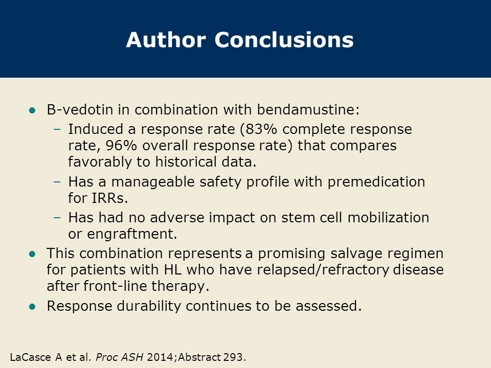 Author Conclusions B-vedotin in combination with bendamustine: