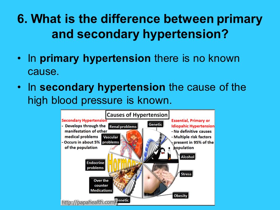 6. What is the difference between primary and secondary hypertension