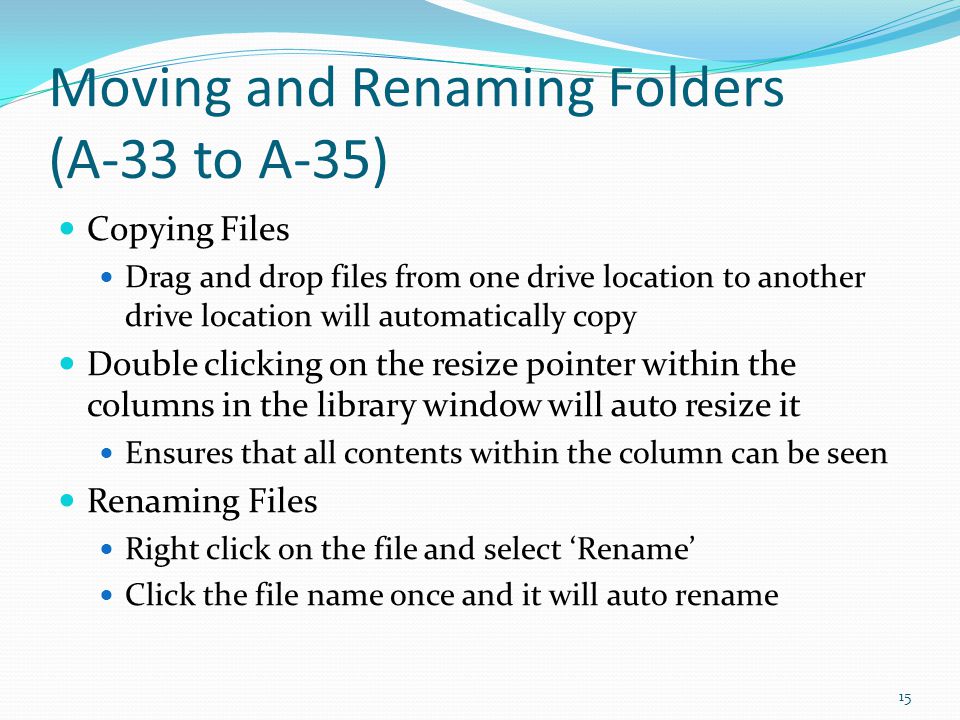 Moving and Renaming Folders (A-33 to A-35)