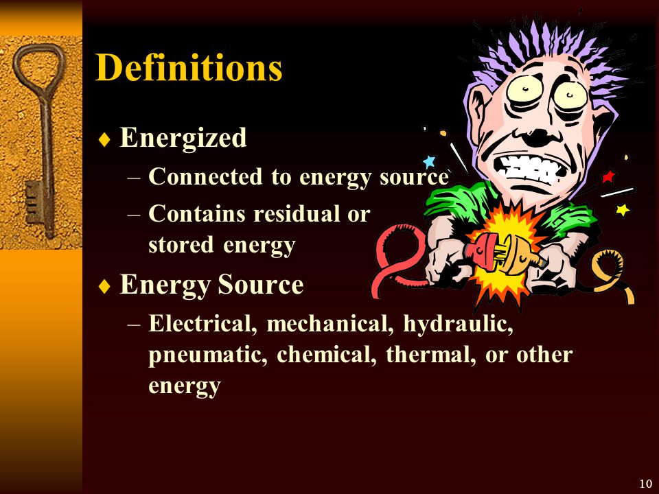 Definitions Energized Energy Source Connected to energy source