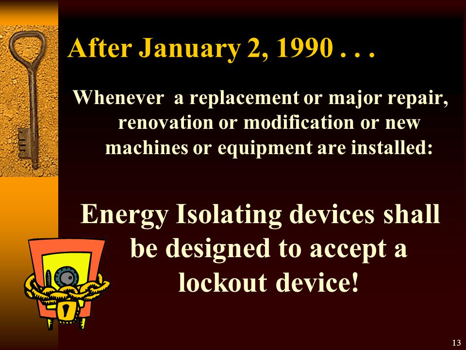 Energy Isolating devices shall be designed to accept a lockout device!