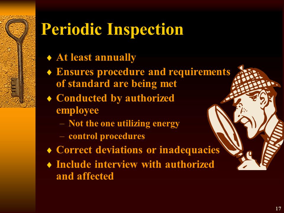 Periodic Inspection At least annually