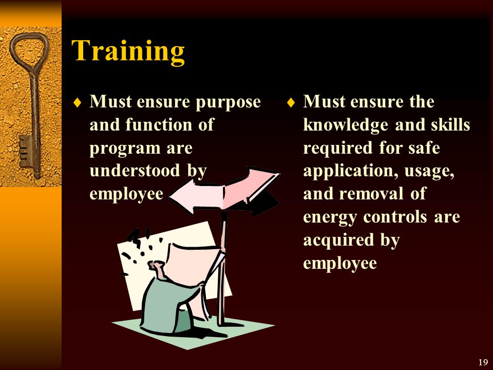 Training Must ensure purpose and function of program are understood by employee.
