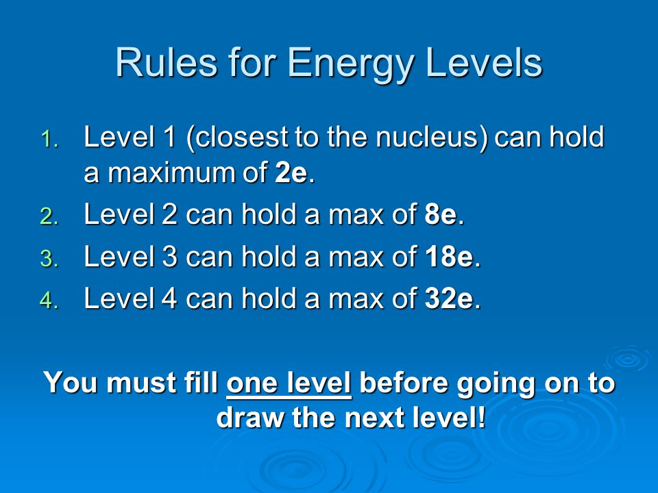 Rules for Energy Levels