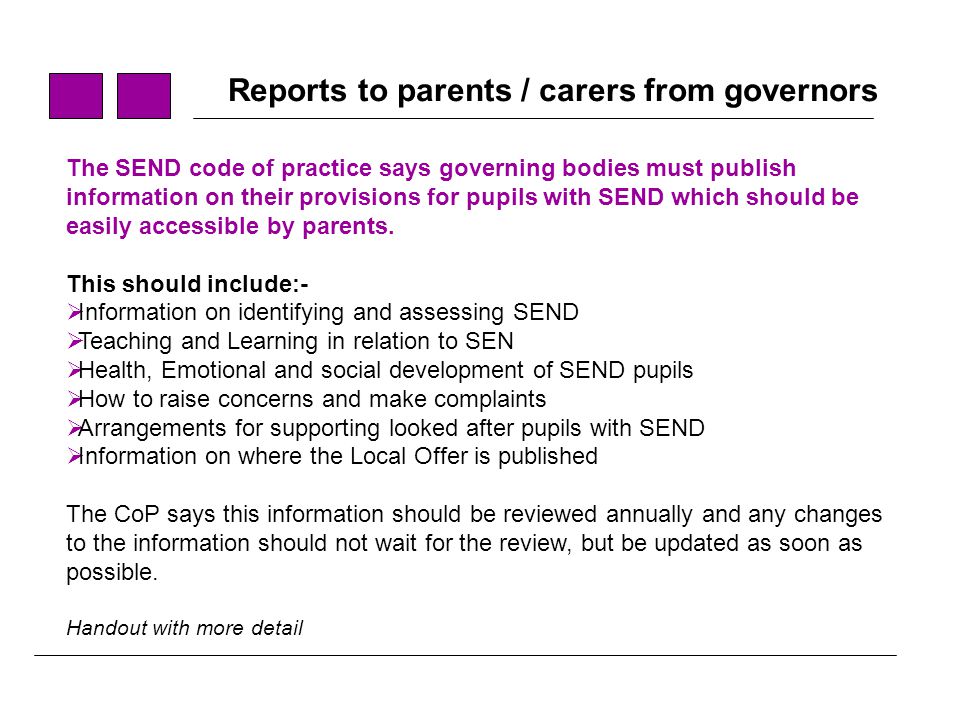 Reports to parents / carers from governors
