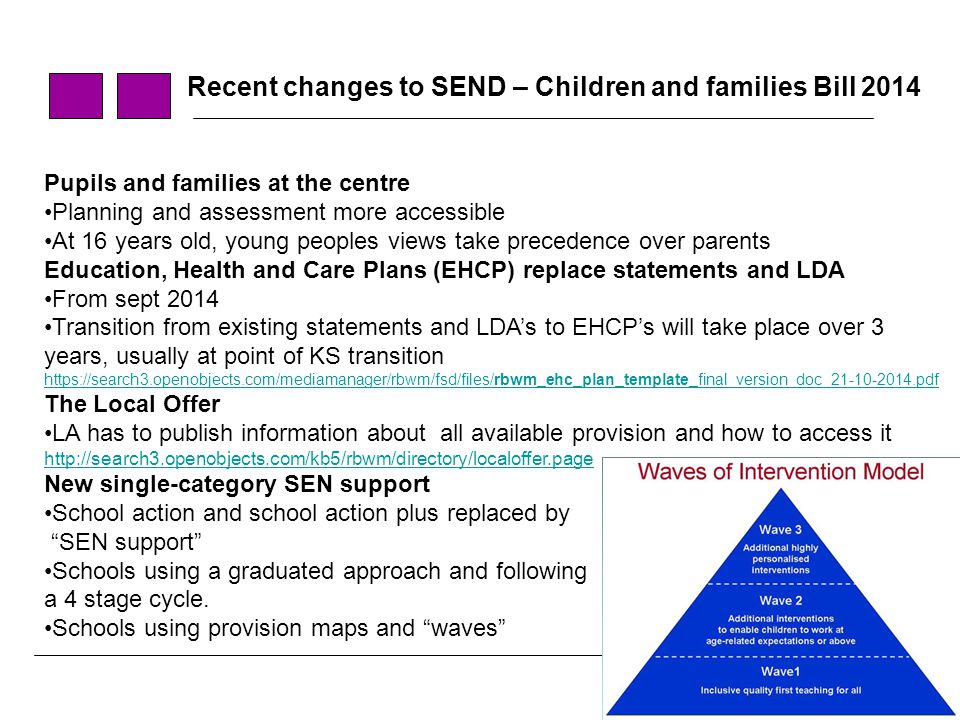 Recent changes to SEND – Children and families Bill 2014