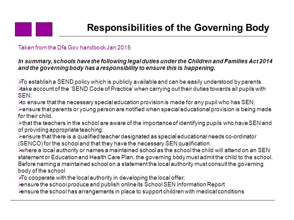 Responsibilities of the Governing Body